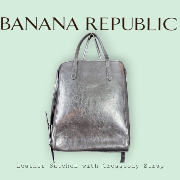 Banana Republic Black Leather Zip-Top Crossbody Satchel Bag | Soft | 9"x11" - Picture 1 of 9